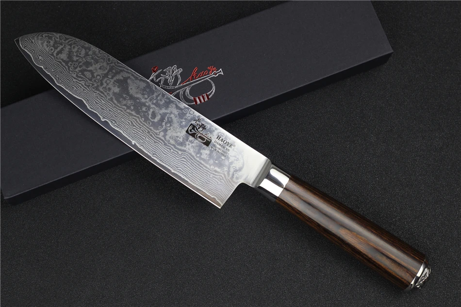 HAOYE 7 дюймов, дамасский нож santoku японский кухонный нож для приготовления пищи перетасовки мясорубки susi резак роскошный подарок на новоселье
