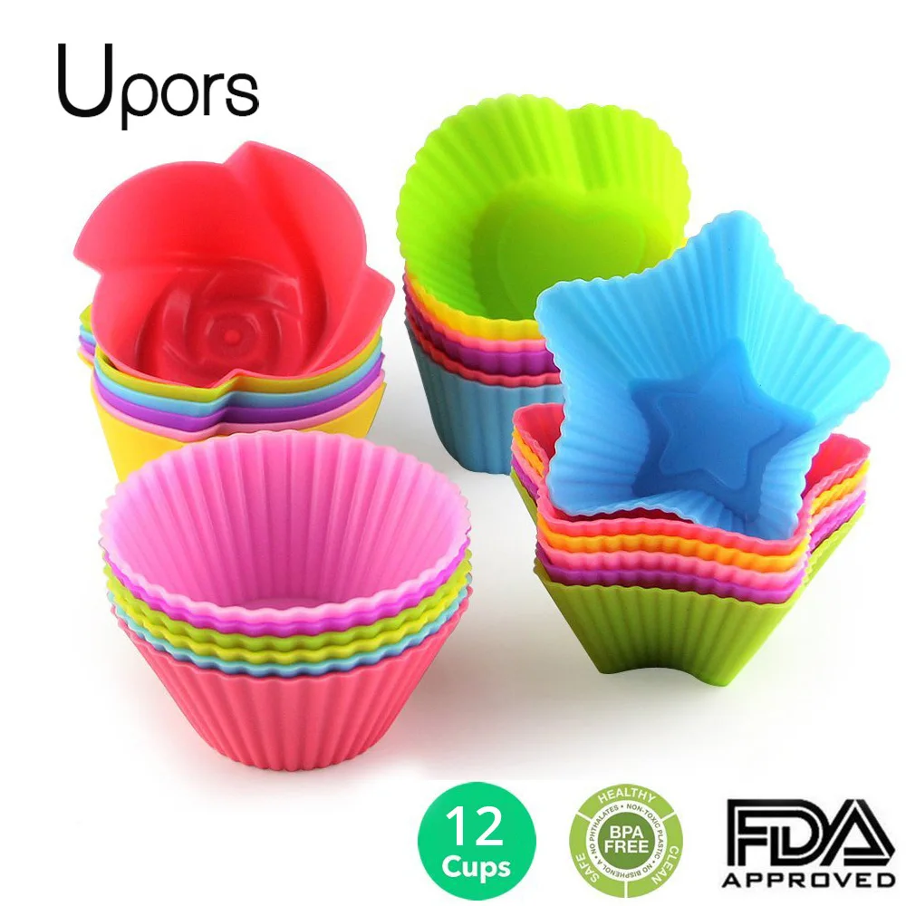 Upors 12pcs силиконовая форма капкейк сердечко силиконовый для торта, мыла прессформы выпечки пресс-формы для выпечки инструменты для выпечки формы для выпечки Кухня
