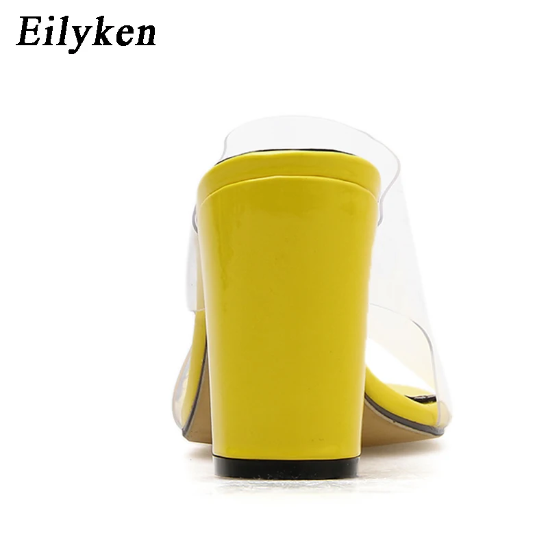 Eilyken; модные женские шлепанцы с открытым носком на квадратном каблуке; женская обувь; прозрачные женские шлепанцы из ПВХ на высоком каблуке; Размеры 35-40