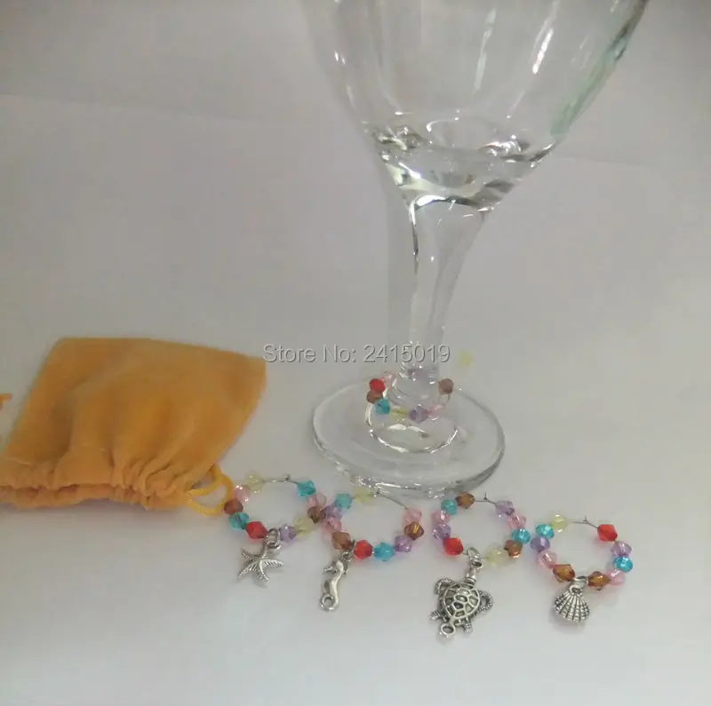 

Free ship 18x summer beach holiday theme party wine glass charm marker Wedding Table decoration decorating vinos etiqueta
