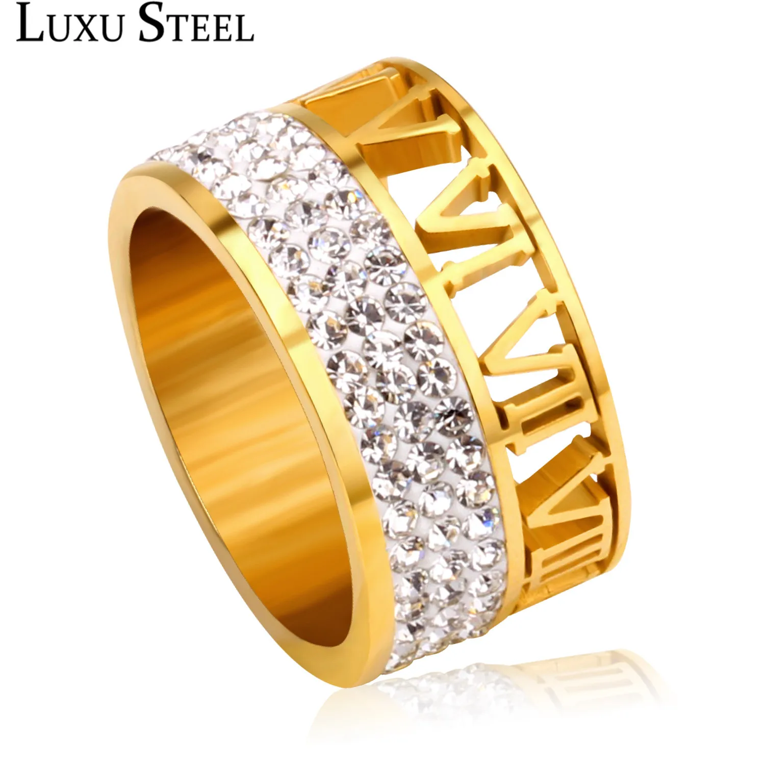 Роскошные кольца из нержавеющей стали LUXU с фианитом роскошные стали|stainless steel