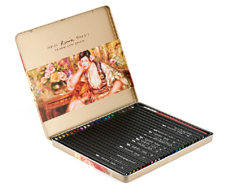 24 Цветов/Комплект Железный Ящик Растворимый Рисунок Цветной Карандаш Набор