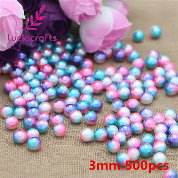 Lucia crafts 3/4/5/6/8/10 мм цвета радуги, не требующие отверстия в ухе, круглые бусины имитация жемчуга одежды расходные материалы для DIY аксессуары E0902 - Цвет: 3mm 500pcs