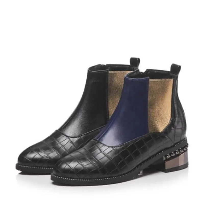 winter New style fashion British style Blue Patchwork Cusp personality Side zipper Keep warm Women Boots size 34-48