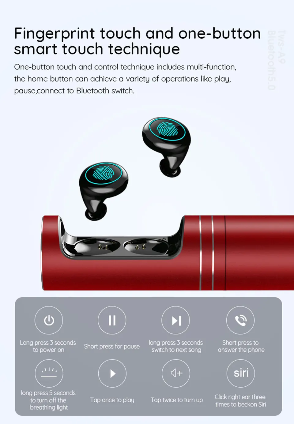 TWS настоящие беспроводные наушники Bluetooth 5,0 наушники зарядный чехол Hi-Fi глубокий бас звук водонепроницаемый Сенсорный контроль гарнитуры