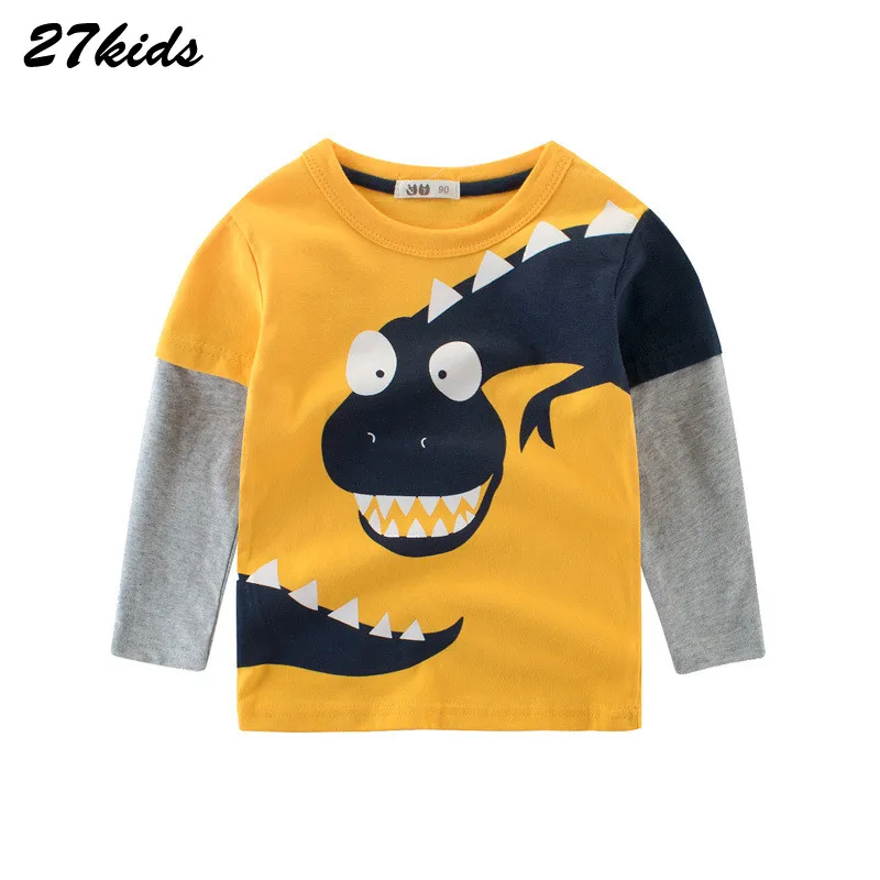 3528 orange yellow 27 детей г. Летние футболки для девочек, одежда хлопковые детские футболки с длинными рукавами и рисунком динозавра Детские футболки высокого качества для девочек - Цвет: 3528 orange yellow