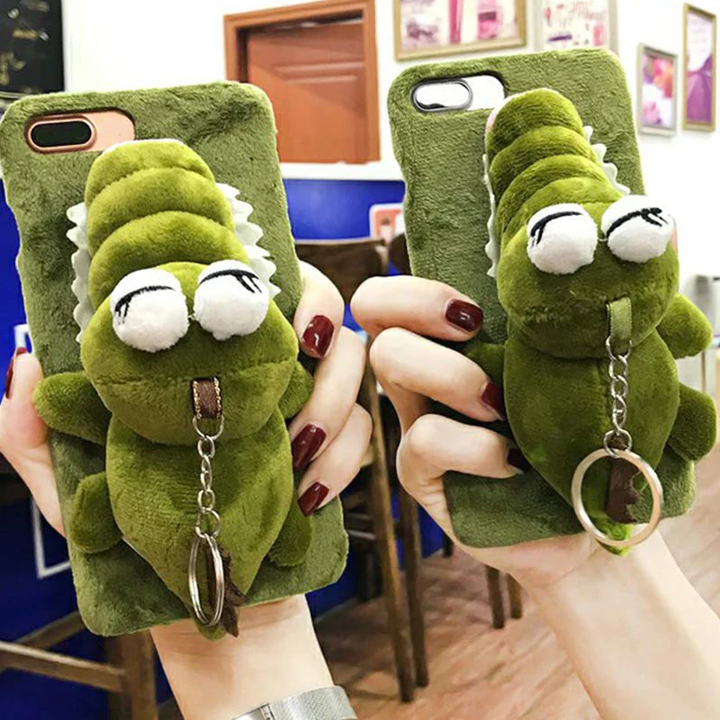 Кукла-игрушка из мультфильма динозавр чехол для iPhone 6 s 8 XR XS, 3D Милые Плюшевые Пушистые пушистые Меховые чехлы с подставкой