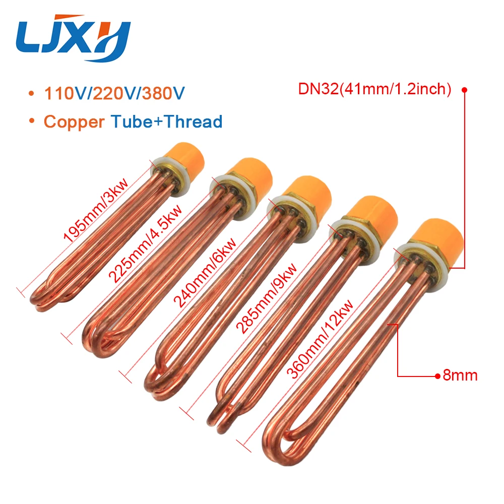 

DN32 (41mm) Copper Tube 110V/220/380 Water Heating Element with Copper Thread for Thermostat Water Heater 3KW/4.5KW/6KW/9KW/12KW