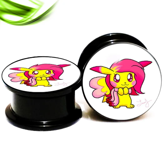 PAIR - The Pikachu Logo Ear Plugs and Flesh Tunnel Screw Fit Gauges Stretching Expander 6MM-25MM 2G-1'' #FF1818 FF03 | Украшения и