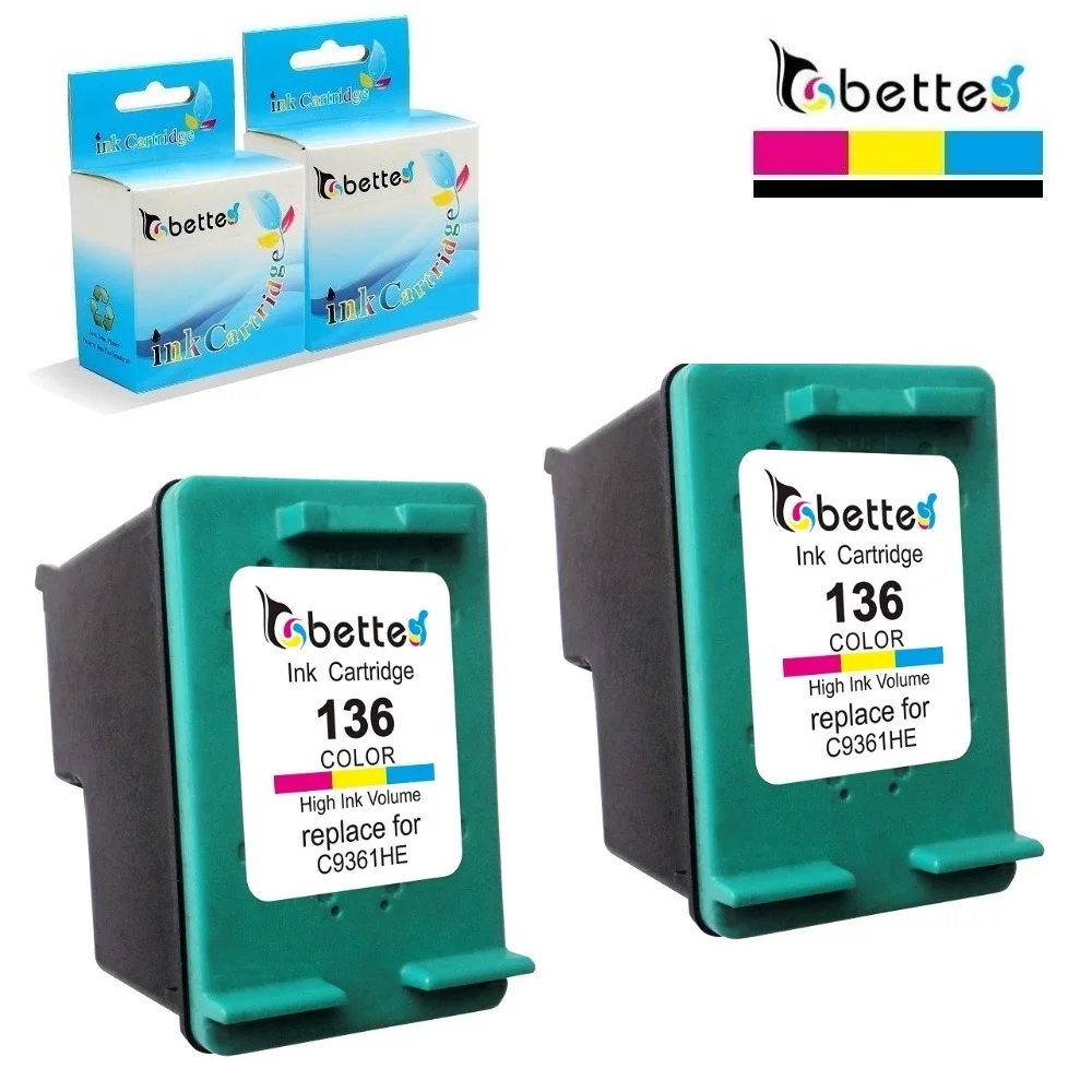 2PK Bette Замена чернильных картриджей для HP 136 hp C9361HE Deskjet D4163 5440 5443 6313 Officejet 2573 PSC 6213 1510 |