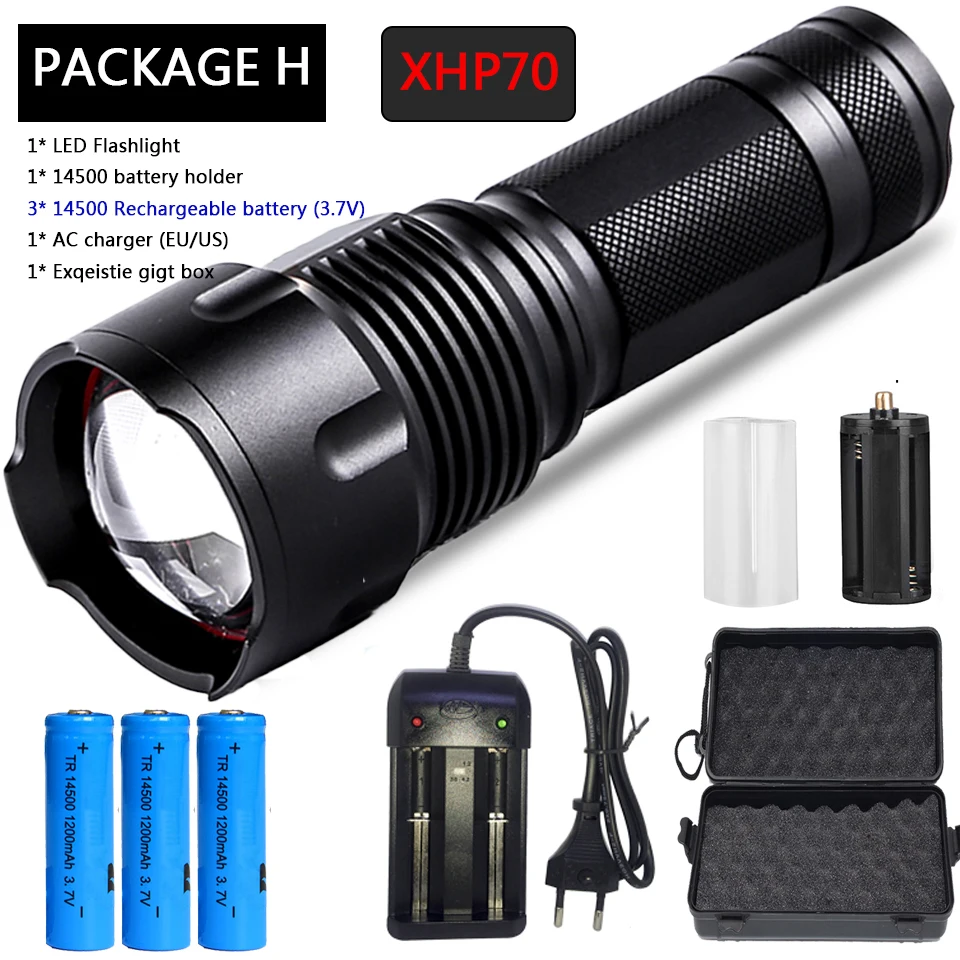 Package H Cree XHP70 XHP50 XM-L2 U3 XM-L T6 светодиодный вспышка светильник Водонепроницаемый фонарь с приближением, Мощность 26650 18650 14500 АА перезаряжаемая батарея светильник - Испускаемый цвет: Package H
