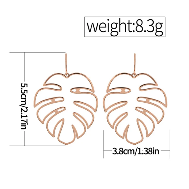 Shuangshuo Bohemian Hollow Monstera Leaf Stud Earrings For Women Piercing Jewelry Christmas Gifts pendientes | Украшения и