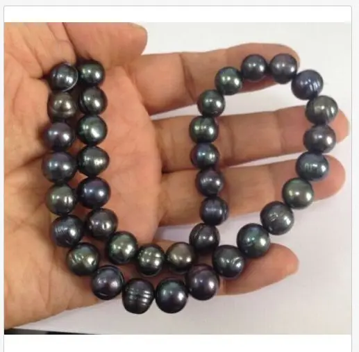 

11-13mm natural south sea baroque black green pearl necklace 18''