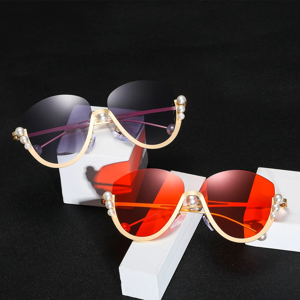 Модные солнцезащитные очки кошачий глаз женские 2018 ретро жемчужные Кристальные