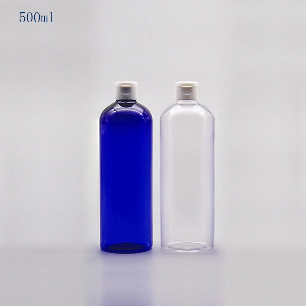 

12pcs 500ml blue clear Empty Flip top cap cosmetic PET lotion bottles,shampoo plastic Shower Gel liquid bottle with Flip cap