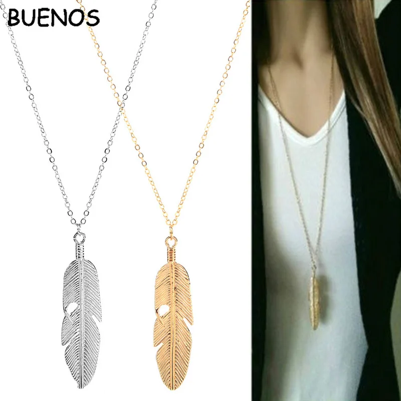 Женское колье-чокер BUENOS длинное ожерелье с подвеской в виде перьев ювелирное