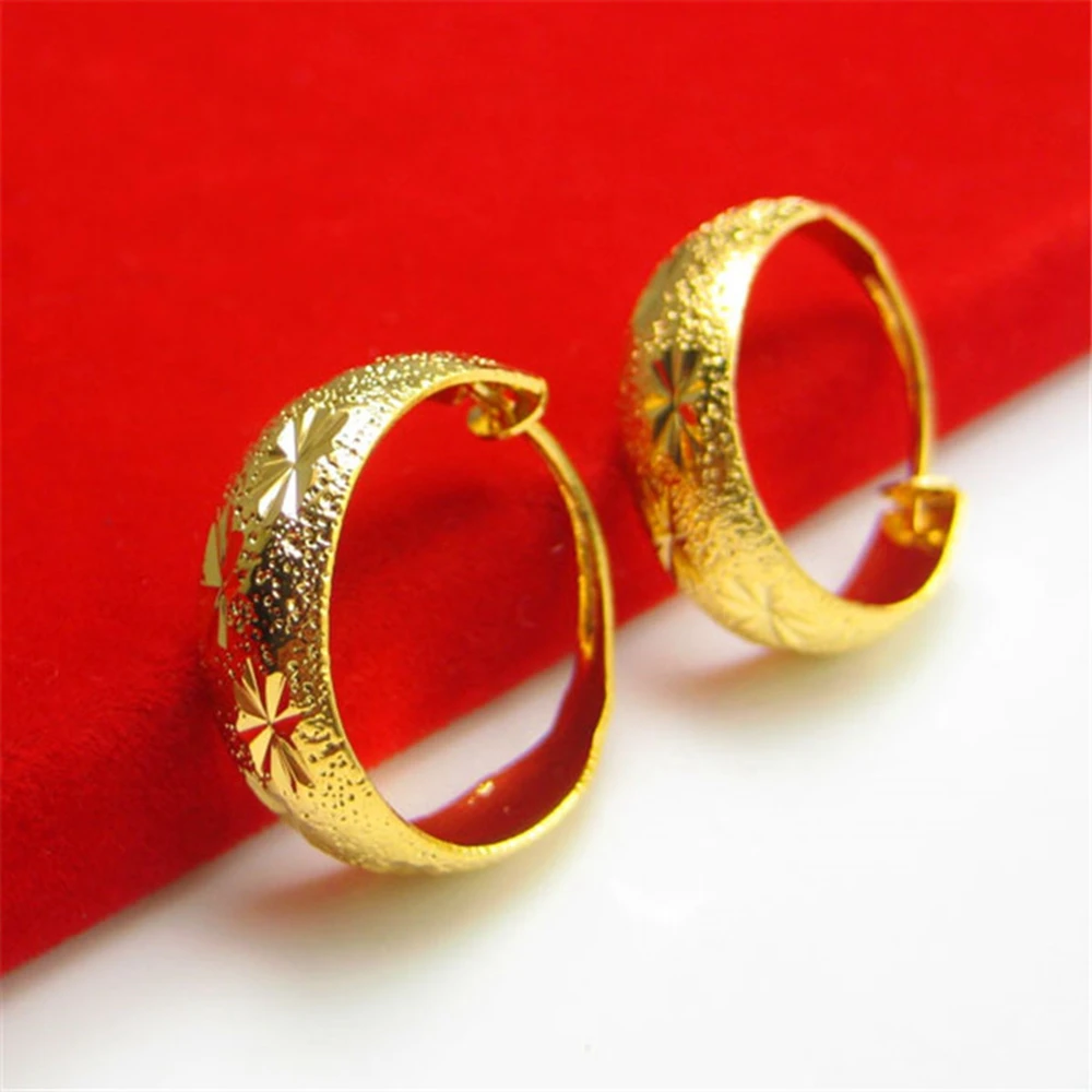 

Ancient Hoop Earrings Yellow Gold Filled Womens Huggie Earrings Carved Star