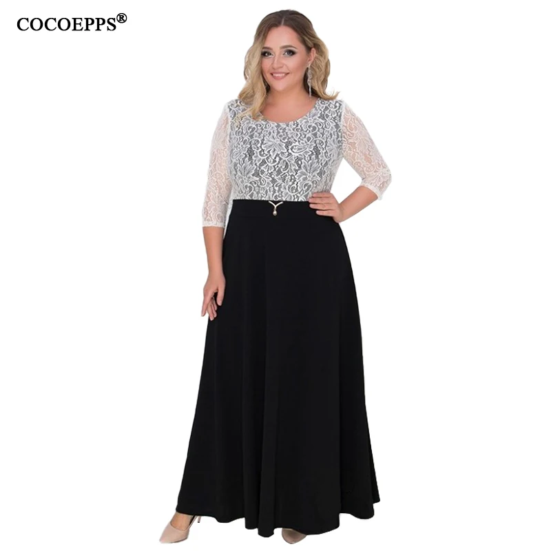 Женское кружевное платье в стиле пэчворк Элегантное макси большого размера 6xl