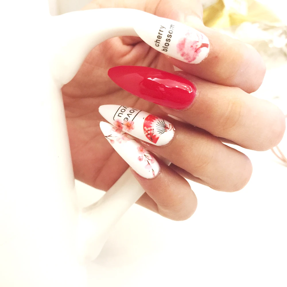 Набор стикеров для дизайна ногтей 12 шт./упак. с розовыми вишнями слайдер