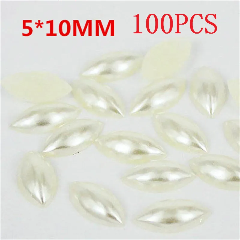 

5x10mm 100pcs new beige pearl horse eye shape acrylic rhinestone 3D charm DIY nail jewelry decoration accessories tools