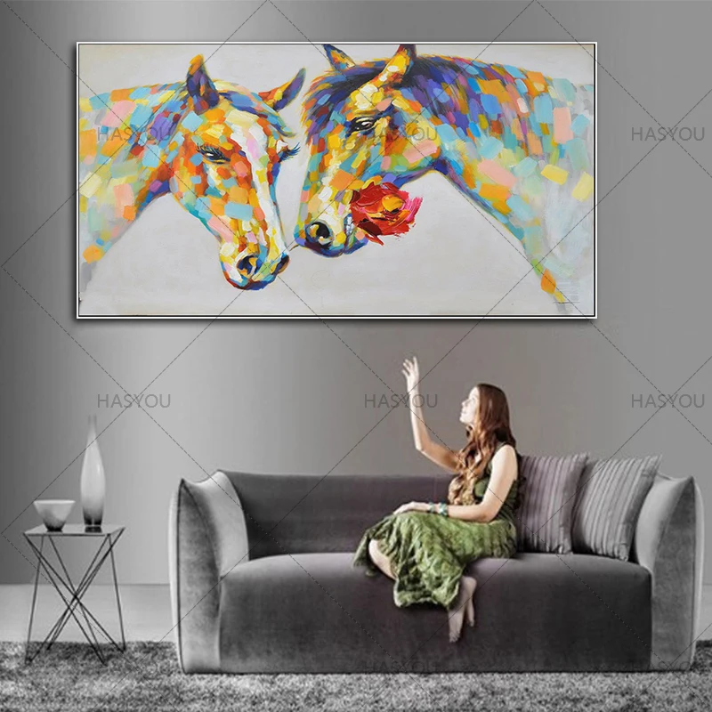 HASYOU красочные настенные украшения Роза холст с изображением лошадей материал