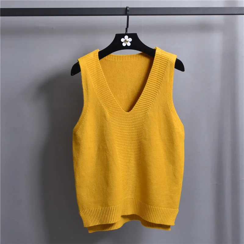 

Sweater Vest Women 2019 New Autumn Brief Brand Sleeveless Knit Vest Deep V Neck Knitwear Solid Color Knitted Tops Pullovers