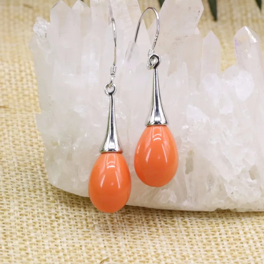 Elegant 9*13mm waterdrop orange baking paint glass beads dangle earrings for women long drop eardrop hot sale diy jewelry B3160