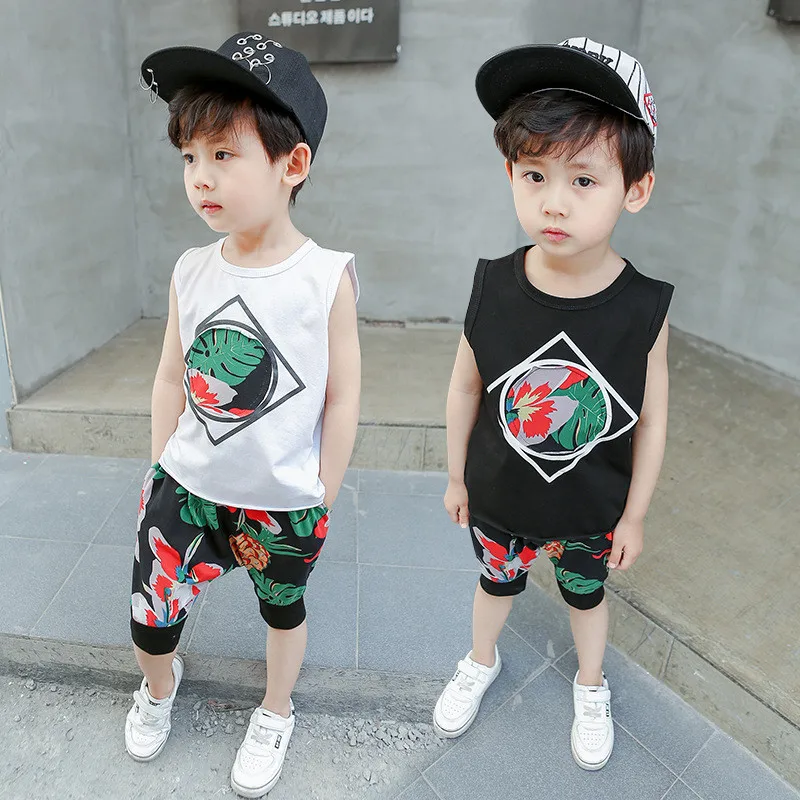 2019 summer boys clothing sets kids fashion cotton printing vest+short pants 2pcs outfits for children boy tracksuit suits |