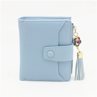 light blue Новинка, Женский кошелек в западном стиле, фиолетовый, синий, серый, черный, Женский кошелек на молнии и застежке, Женский держатель для карт - Цвет: light blue