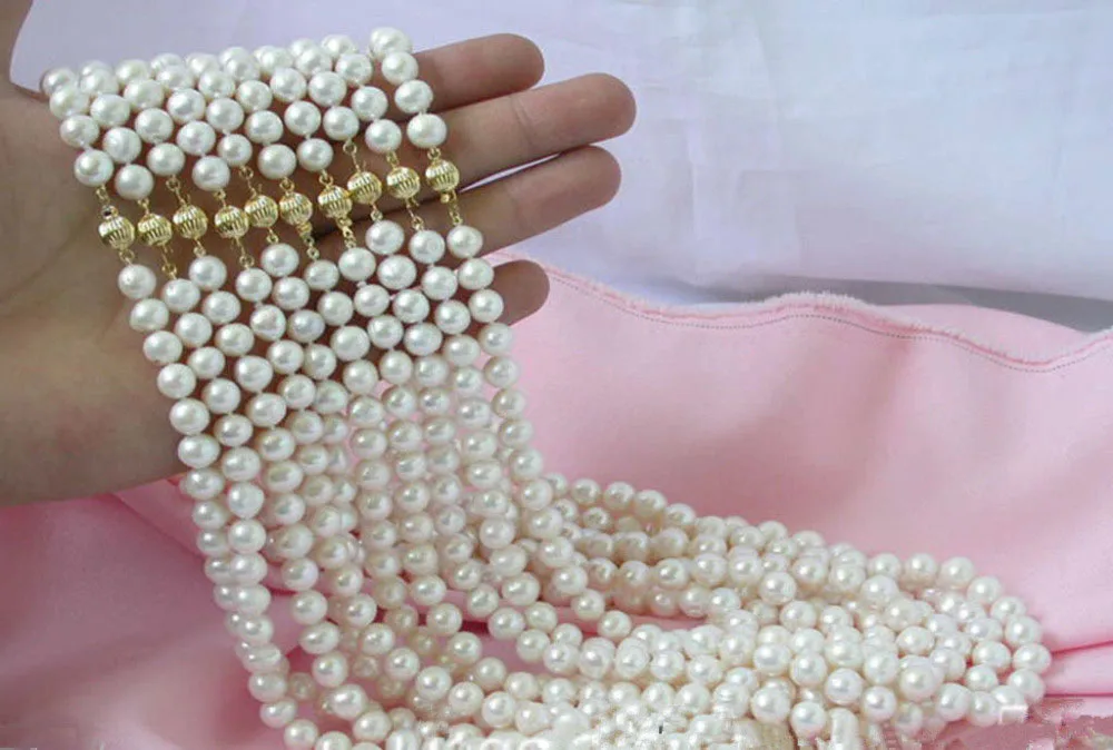 Оптовая продажа 10 нитей 7-8 мм белый акоя культивированный жемчуг Ожерелье серьги подарок