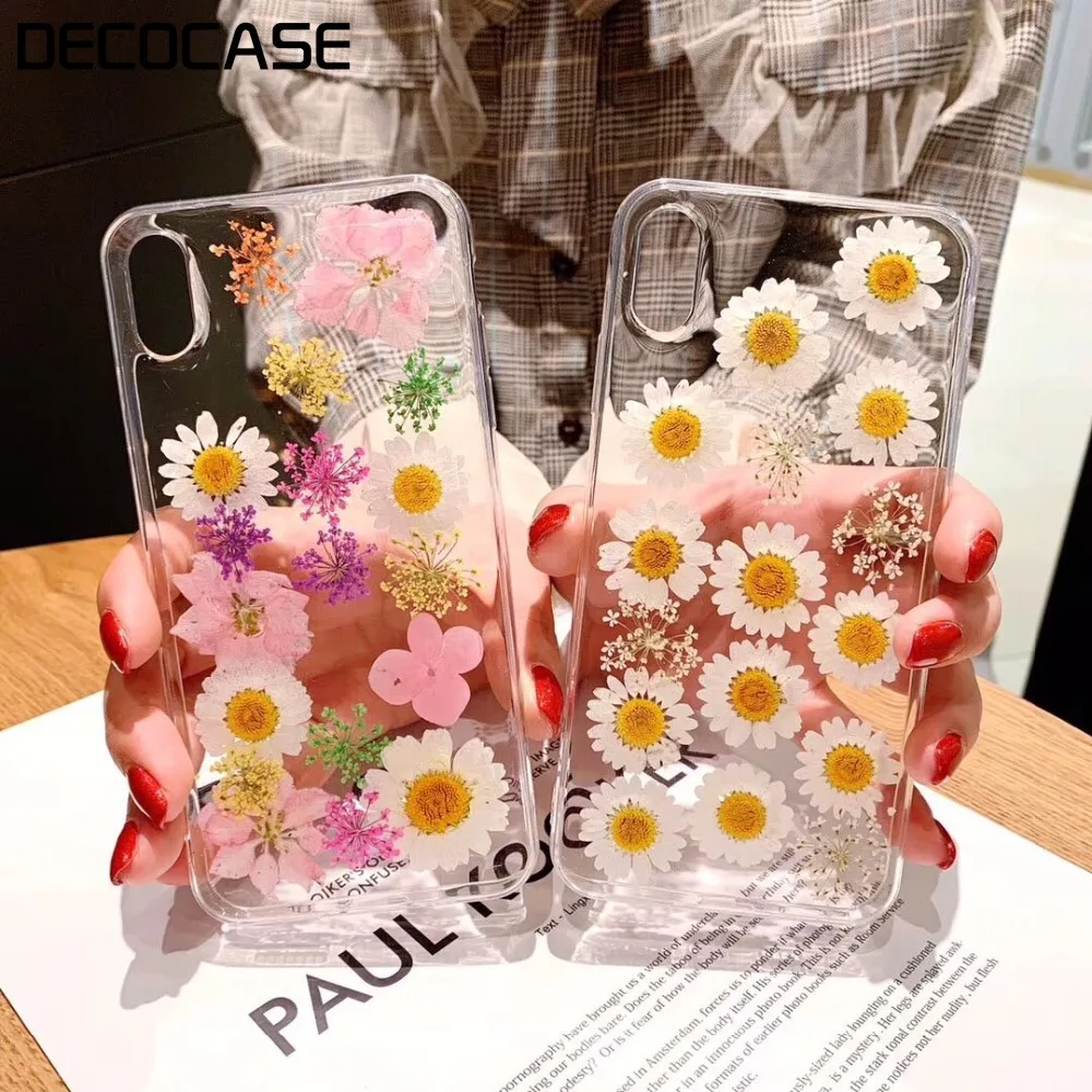 DECOCASE Funny Summer Real Dry Flower Clear TPU Girls Phone Cases for iPhone 7 Plus Case 6 6s 8 X XR S Max |