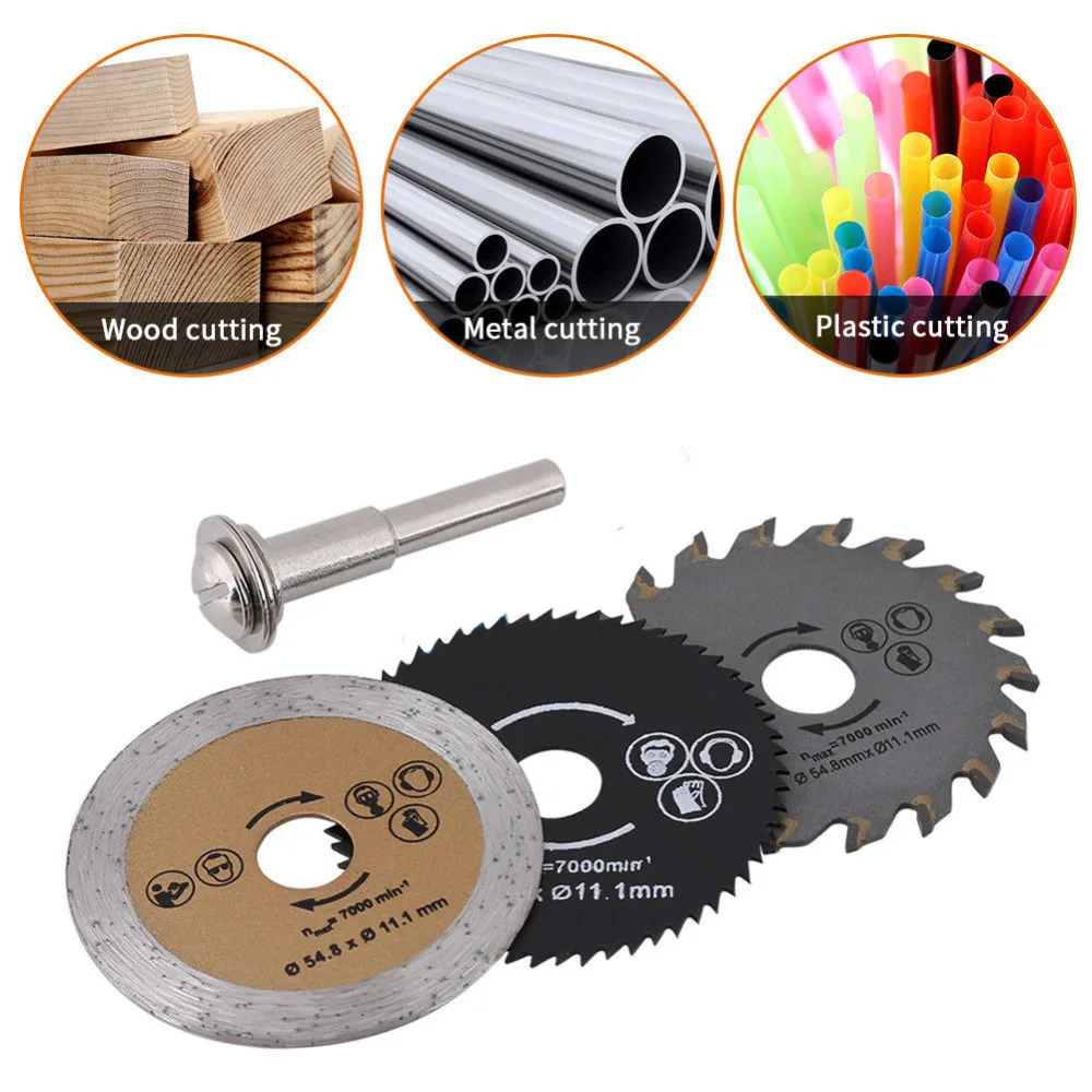 

3Pcs 54.8mm HSS Mini Wood Circular Saw Blade Cutting Blade Rotary Tool +Mandrel