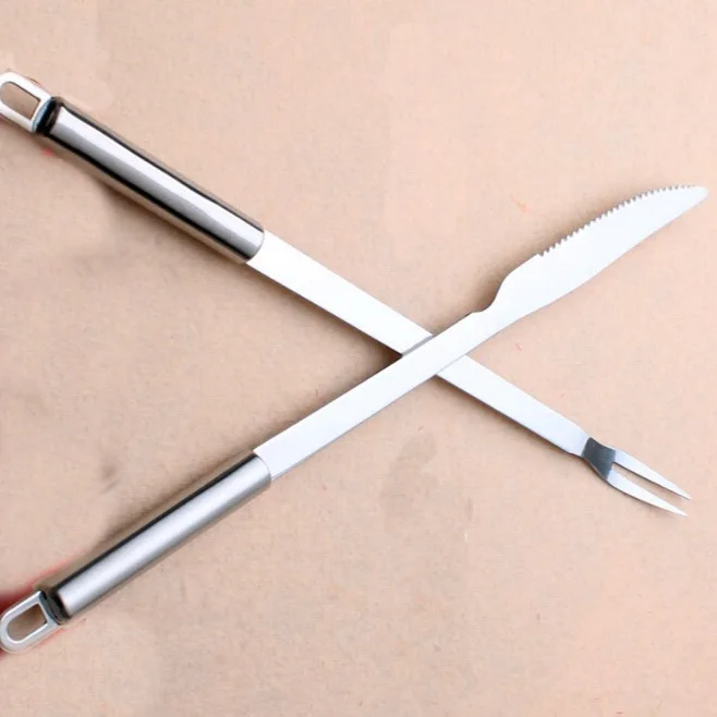 2 шт./лот нож для готовки и вилка из нержавеющей стали Удлинитель барбекю шпажки с