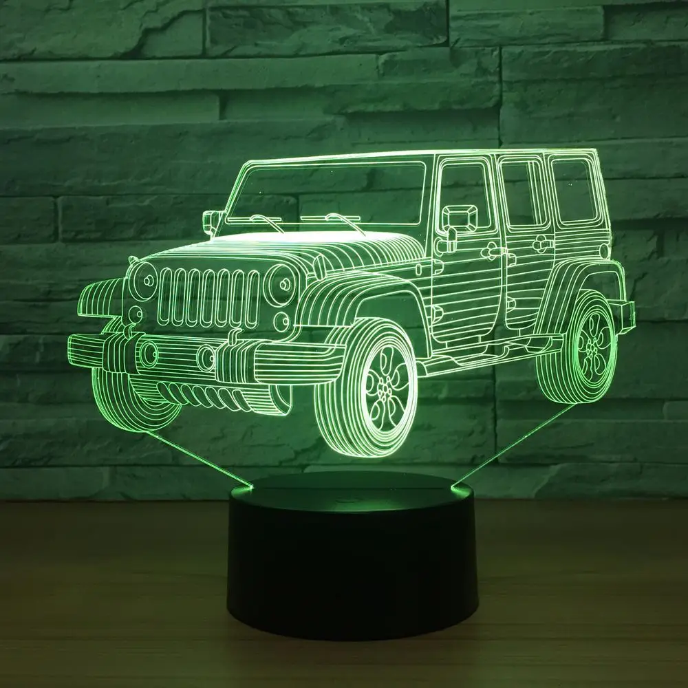 СВЕТОДИОДНЫЙ Автомобильный ночсветильник 3D в форме Jeep прикроватная настольная