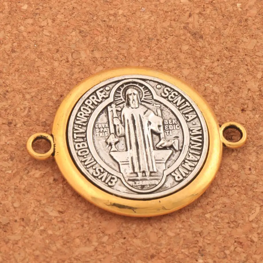 

4PCS Zinc Alloy And Saint St Benedict Medal Cross Spacer 38.4x29.8mm End Connector Fit Necklace Jewelry DIY L1701