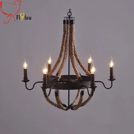 Ретро железная люстра из пенькового каната американская сельская местность 6 головок Крытый висячая лампа столовая кофе барная Подвесная лампа - Цвет корпуса: 6 heads