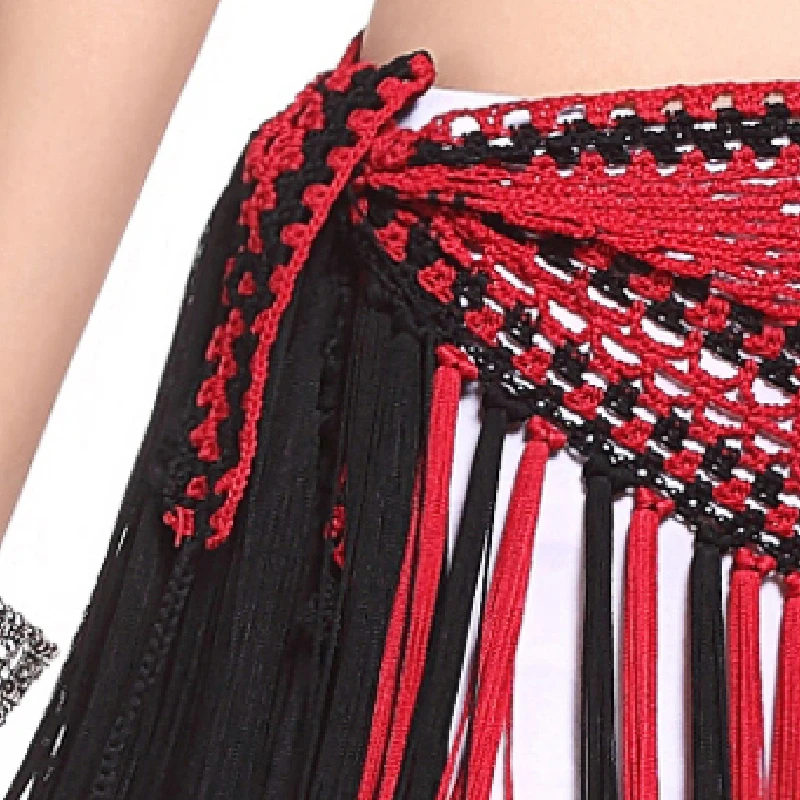 

Free shipping, fashion costume Belly dance red and black long tassel towel for women/female/girl/lady dancers, performance wears