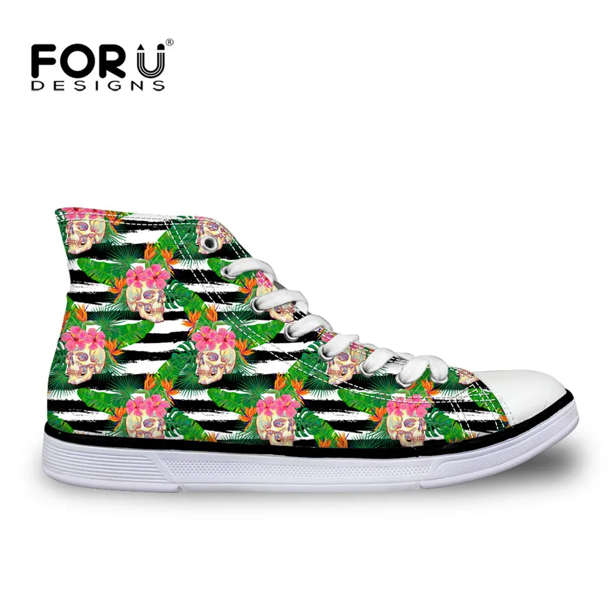 FORUDESIGNS/ г. Модные мужские парусиновые туфли с высоким верхом из Вулканизированной Ткани; осенние повседневные туфли на плоской подошве; мужские стильные туфли с черепом; Индивидуальный рисунок - Цвет: CA4766AK