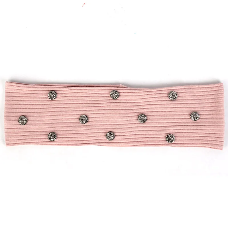 Pink Gray 7 см Женская Повседневная полосатая повязка на голову с бусинами аксессуары из стразов эластичная ребристая повязка на голову для девочек тюрбан хлопковый головной убор - Цвет: Pink Gray