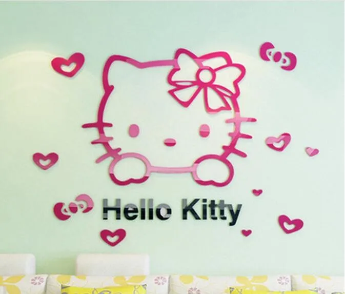 DIY Hello kitty 3D стереоскопические настенные наклейки для детских комнат акриловое Хрустальное мультяшное фоновое настенное украшение для спальни