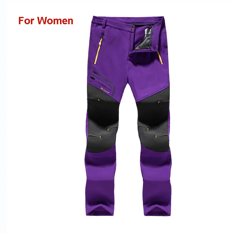 Purple(Women) Мужские и женские зимние эластичные мягкие флисовые штаны, сохраняющие тепло, непогоды, плотные, для альпинизма, лыжные штаны, для спорта на открытом воздухе, походная одежда - Цвет: Purple(Women)