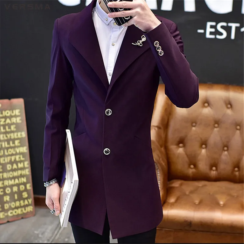 VERSMA 2018 корейский Slim Fit Повседневное мужской костюм с блейзером искусственная