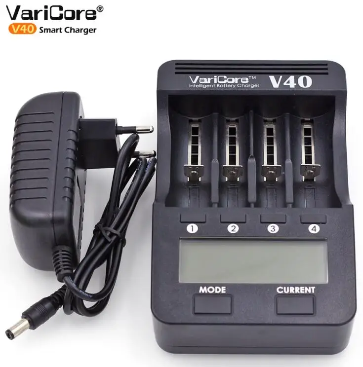 V40 and Adapter Varicore V40 v20i V10 U4 Зарядное устройство для 3,7 в 18650 26650 18500 16340 14500 18350 литий-ионный аккумулятор 1,2 в зарядное устройство для никель-кадмиевых или никель-металл-AAA никель-металл-гидридного аккумулятора - Цвет: V40 and Adapter