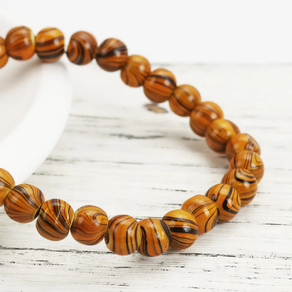 Doreen Box Wood Spacer Beads Round Orange Stripe About 10mm( 3/8&quot) Dia. - 9mm( 2 Strands (Approx 60 PCs/Strand) | Украшения и