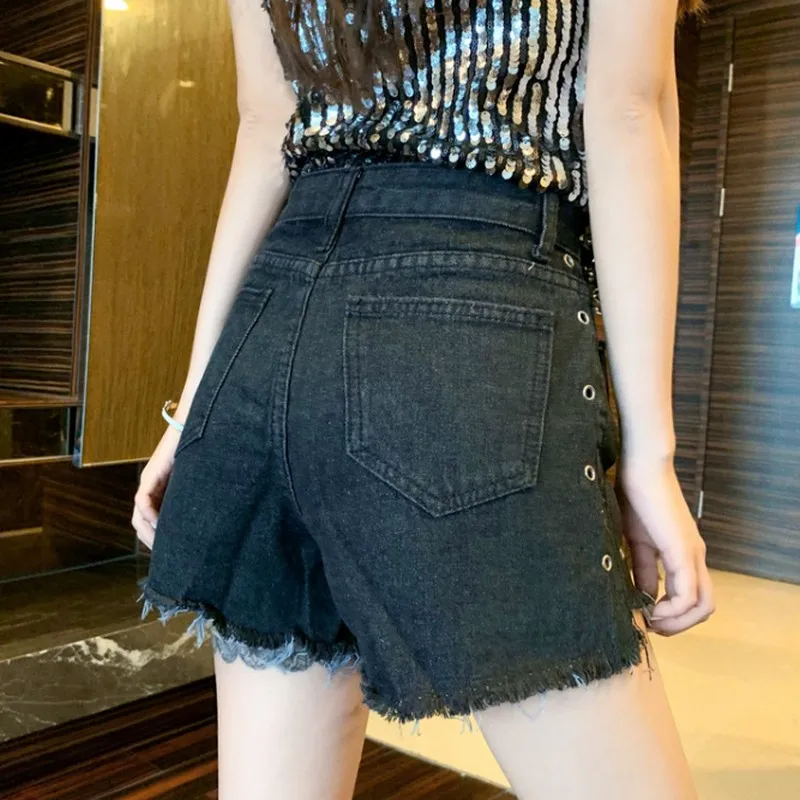 Летние повседневные кружевные женские джинсовые шорты с высокой талией