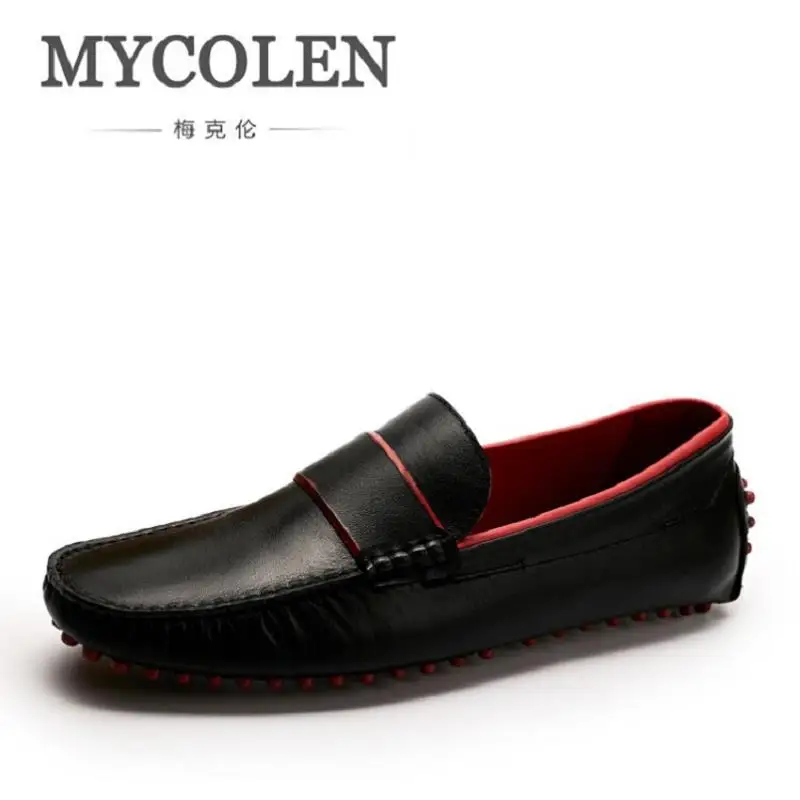 MYCOLEN/Роскошные модные мокасины с красной подошвой; мужские лоферы из натуральной кожи на плоской подошве; удобные лоферы; повседневные Черные лоферы