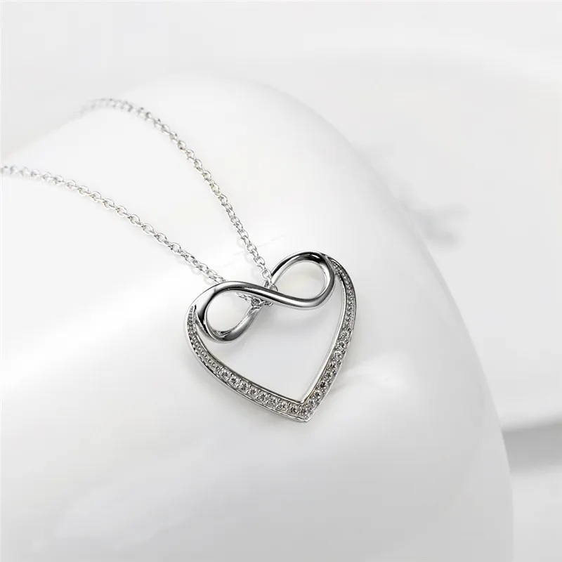 BESTLYBUY 100 Real 925 Sterling Silver nfinity Heart Pendant Necklace for Women Fashion jewelry Gift With Chain Free Shipping | Украшения и