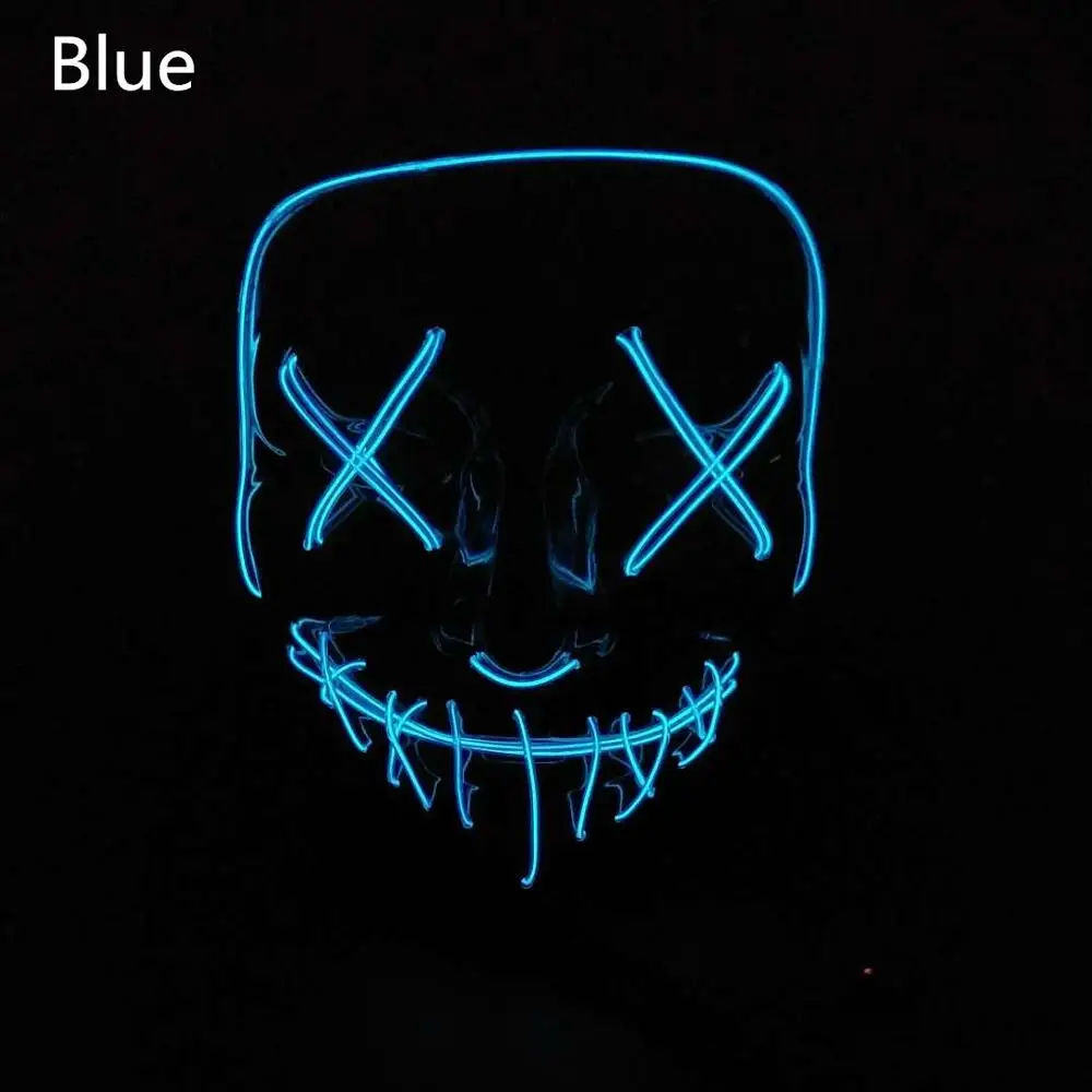 EL-Blue Светодиодный светильник, маска для Хэллоуина, карнавальный костюм, покрытие для лица V, для вендетты, забавный EL Wire, светящаяся маска, светильник, EL мигающий, 3V - Цвет: EL-Blue