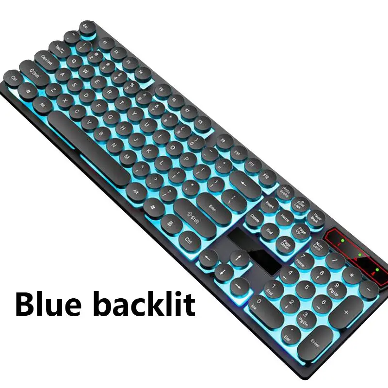 Blue Light - Black Ретро стимпанк игровая клавиатура для настольного компьютера ПК Mac компьютера USB Проводная эргономичная клавиатура светодиодный круглый колпачок с подсветкой - Цвет: Blue Light - Black