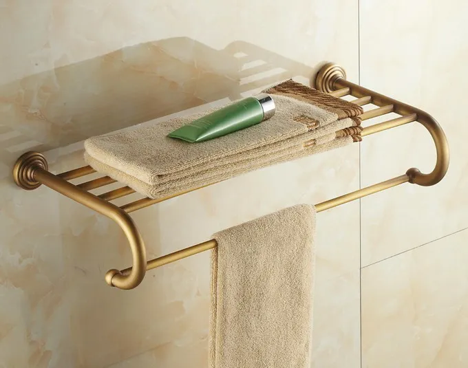 

Wall Mounted Vintage Retro Antique Brass Bathroom Large Towel Rail Towel Bar Holder Shelf Bathroom Accessory mba026